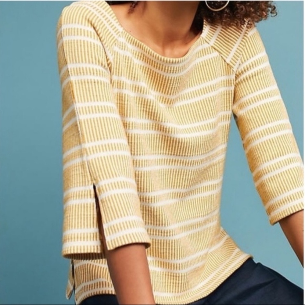 {Anthro} Postmark Yellow & White 3/4 Flared Sleeve